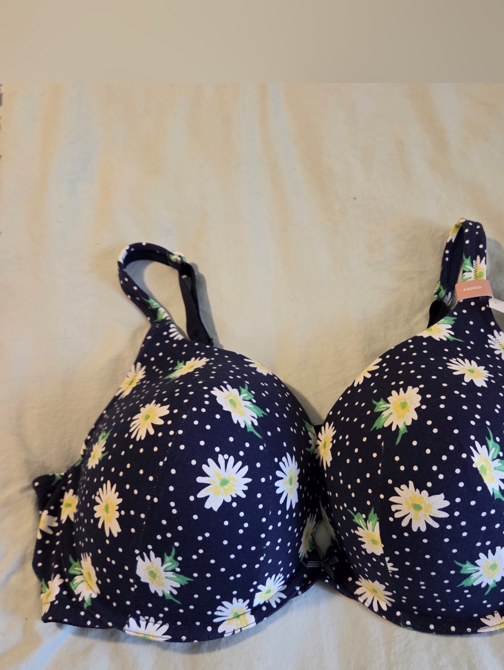 NWT Lane Bryant Cacique Boost Plunge Bra 44DDD - blue with daisies